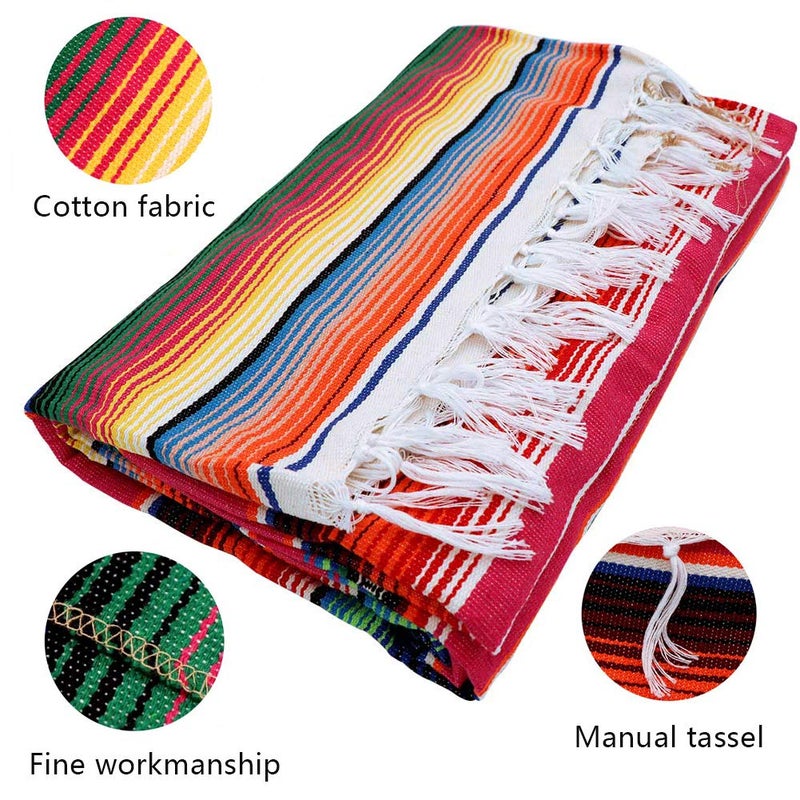 Fowecelt Mexican Serape Blanket Tablecloth 59 x 84 Inch for Mexican Party Wedding Decorations Outdoor Picnics Dining Table, Large Square Fringe Cotton Handwoven Table Cloth - Image 3